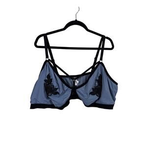 Torrid Bra Womens 6X Blue Tara Lynn Microfiber Cage Wireless Floral Lace Strappy